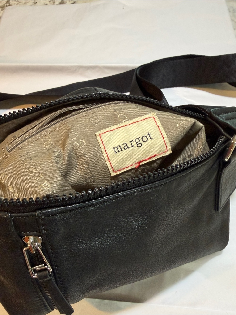 margot Black Leather Belt Bag with Silver Hardware